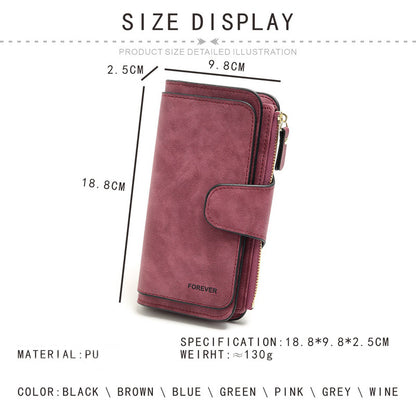 Grey Large Capacity Long Wallet Frosted PU Leather Clutch Bag with 14 Card Slots and Zipper Compartment fits Smartphone for Everyday Use Australia