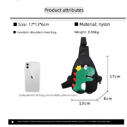 Green Kids Cartoon Dinosaur Chest Bag Cute Lightweight Nylon Crossbody Shoulder Pack for Toddlers Outings and Travel New Arrival Gift.