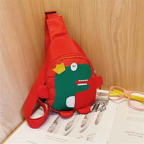 Red Kids Cartoon Dinosaur Chest Bag Cute Lightweight Nylon Crossbody Shoulder Pack for Toddlers Outings and Travel New Arrival Gift.