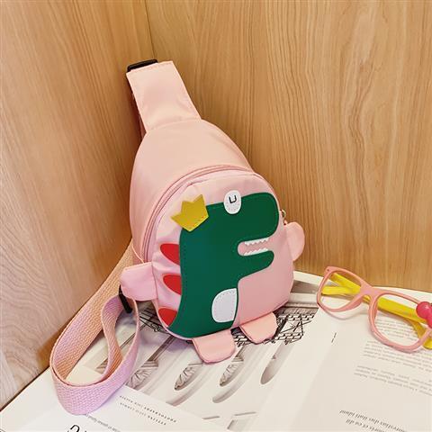 Pink Kids Cartoon Dinosaur Chest Bag Cute Lightweight Nylon Crossbody Shoulder Pack for Toddlers Outings and Travel New Arrival Gift.
