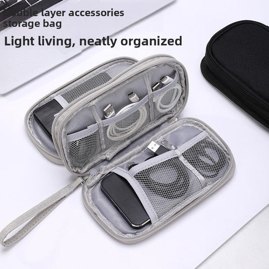 2-PCS Black Double Layer Travel Electronics Organizer Bag Waterproof Cable Pouch for Power Bank and Phone Portable Storage for Australians