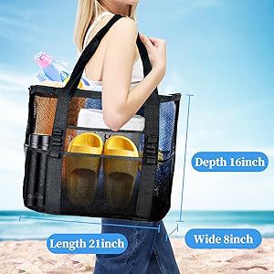 2-PCS Sky blue Mesh Beach Tote Bag – Large Capacity Swim Gear Organizer with Multiple Pockets for Shoes, Swimsuits, and Essentials