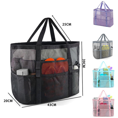 2-PCS Rose red Mesh Beach Tote Bag – Large Capacity Swim Gear Organizer with Multiple Pockets for Shoes, Swimsuits, and Essentials
