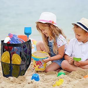 2-PCS Beige Mesh Beach Tote Bag – Large Capacity Swim Gear Organizer with Multiple Pockets for Shoes, Swimsuits, and Essentials