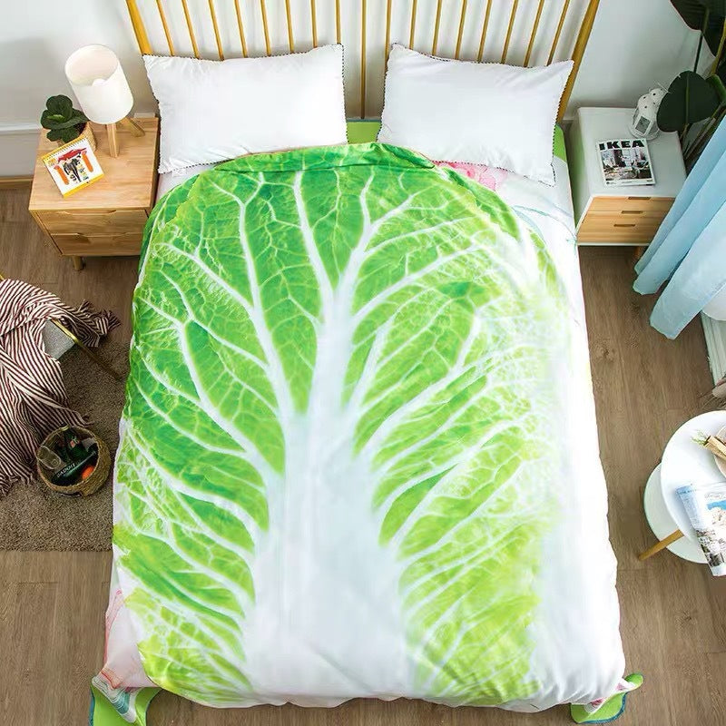 Cute Cabbage-Shaped Fleece Blanket – Fun and Cozy Throw for Naps, Office Use, Air Conditioning, or Baby Swaddling (Green & White)(120cm*120cm)