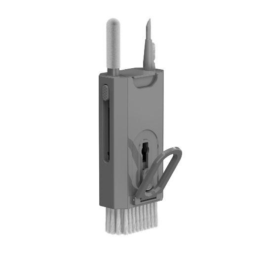 Grey Q8 8-in-1 Multi-Function Cleaning Kit â Compact Keyboard, Phone, and Earphone Cleaner with Built-In Tools (No Cleaning Liquid Included).
