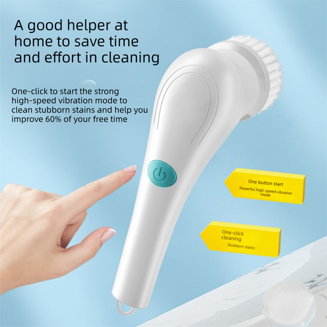 Electric Cleaning Brush with 5 Replaceable Heads – Waterproof, Rechargeable Kitchen Scrubber for Dishes, Surfaces & Deep Cleaning Main Image