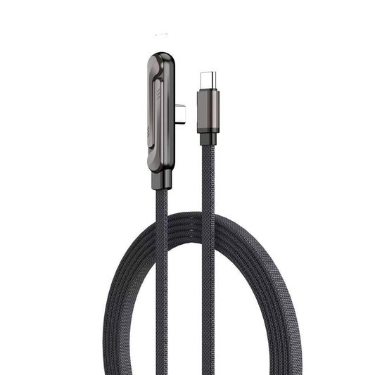 240W USB-C to USB-C Fast Charging Cable with Integrated Folding Phone Stand and 90 Degree Elbow for Mobile Gaming and Video Streaming.