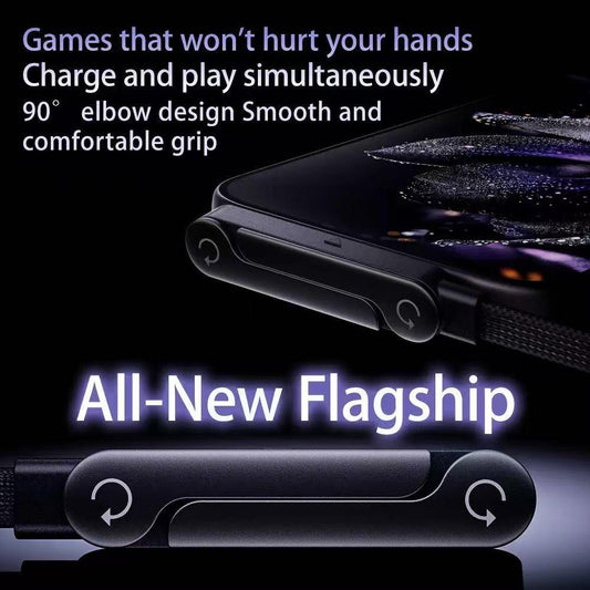 240W USB-C to USB-C Fast Charging Cable with Integrated Folding Phone Stand and 90 Degree Elbow for Mobile Gaming and Video Streaming.