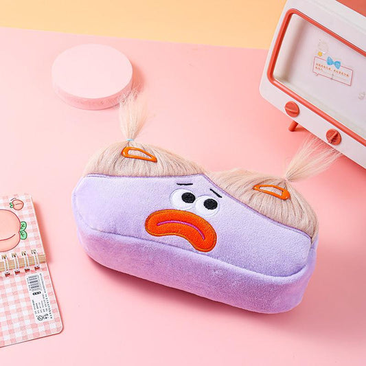 Purple Funny Plush Big Eye Monster Pencil Case with DIY Messy Hair Large Capacity Stationery Pouch for Australian Students and School Gift.