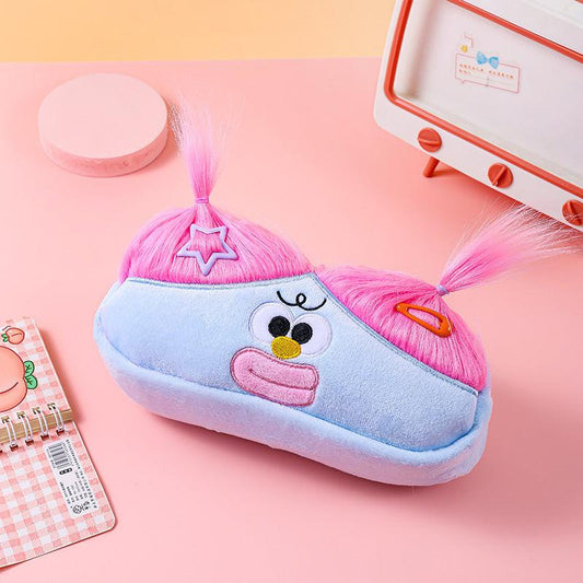 Blue Funny Plush Big Eye Monster Pencil Case with DIY Messy Hair Large Capacity Stationery Pouch for Australian Students and School Gift.