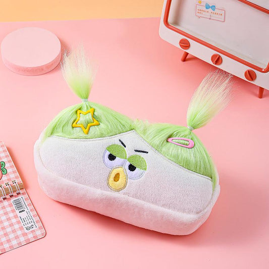 White Funny Plush Big Eye Monster Pencil Case with DIY Messy Hair Large Capacity Stationery Pouch for Australian Students and School Gift.