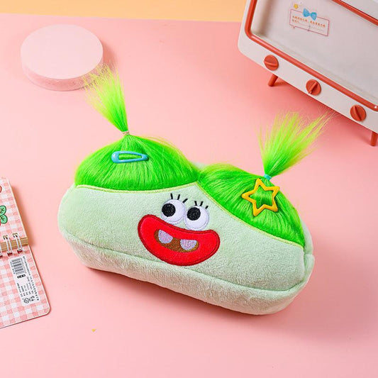 Green Funny Plush Big Eye Monster Pencil Case with DIY Messy Hair Large Capacity Stationery Pouch for Australian Students and School Gift.
