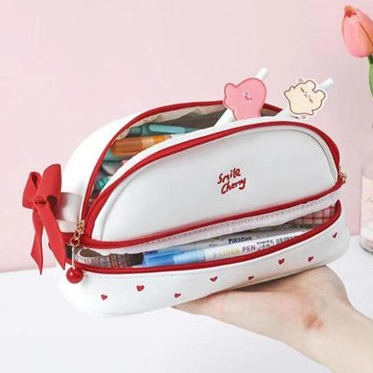 Purple Large Capacity Double Layer Pencil Case Waterproof PU Leather Stationery Organizer for Australian Students and Office Use High Capacity Makeup Bag.