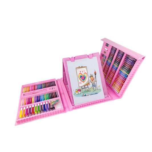 Pink 208-Piece Kids Art Set with Built-in Trifold Easel Drawing and Painting Kit for Students with Watercolor Pens Crayons and Pencils for Aussie Homes.