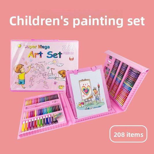 Blue 208-Piece Kids Art Set with Built-in Trifold Easel Drawing and Painting Kit for Students with Watercolor Pens Crayons and Pencils for Aussie Homes.