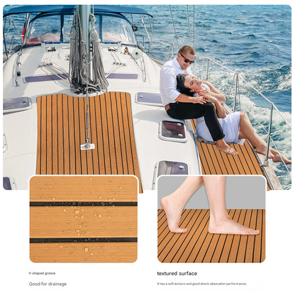 Teak EVA Foam Boat Flooring Sheet Brown with Black Stripes Self-Adhesive Marine Decking Mat for Yacht Fishing Boat RV DIY Upgrade Australian Boating(2400x300x6mm)