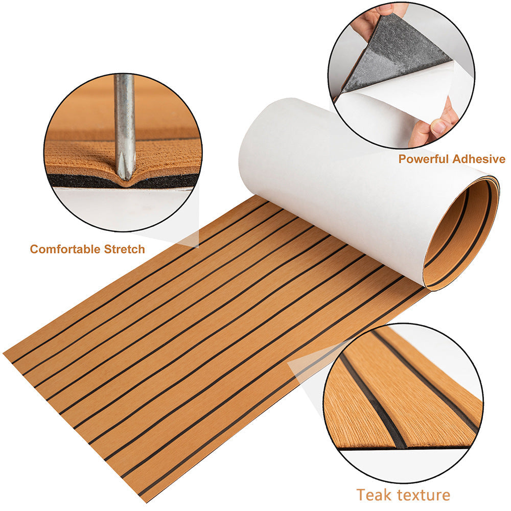 Teak EVA Foam Boat Flooring Sheet Brown with Black Stripes Self-Adhesive Marine Decking Mat for Yacht Fishing Boat RV DIY Upgrade Australian Boating(2400x300x6mm)