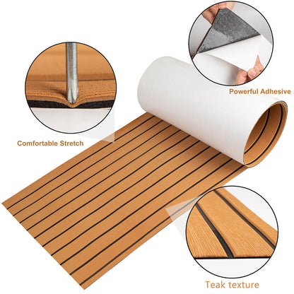 Teak EVA Foam Boat Flooring Sheet Brown with Black Stripes Self-Adhesive Marine Decking Mat for Yacht Fishing Boat RV DIY Upgrade Australian Boating(2400x300x6mm)