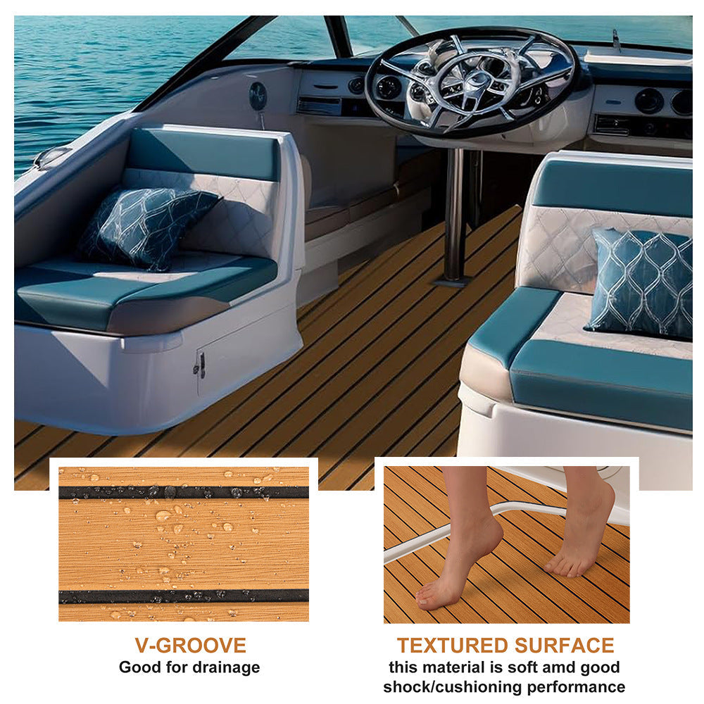 Teak EVA Foam Boat Flooring Sheet Brown with Black Stripes Self-Adhesive Marine Decking Mat for Yacht Fishing Boat RV DIY Upgrade Australian Boating(2400x300x6mm)