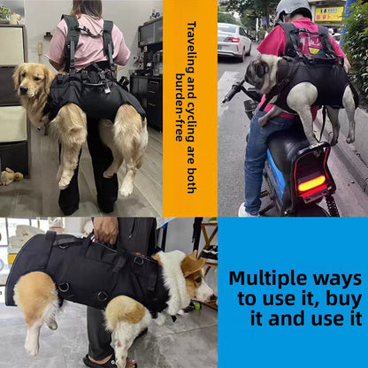 Black Multi-Functional Dog Carrier Backpack and Lift Harness for Hiking and Outdoor Use, Adjustable Breathable Pet Support Sling for Senior or Injured Large Dogs(Size: L)