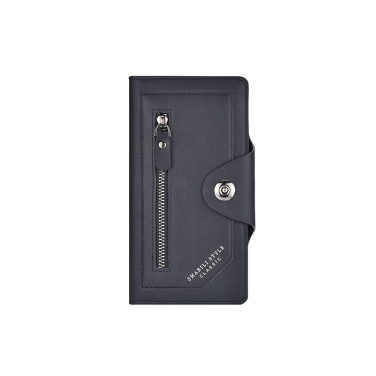 Black Vintage Men's Long Wallet Slim PU Leather Clutch with Multi Card Slots and External Zipper Pocket, Large Capacity Fashion Purse for Daily Use
