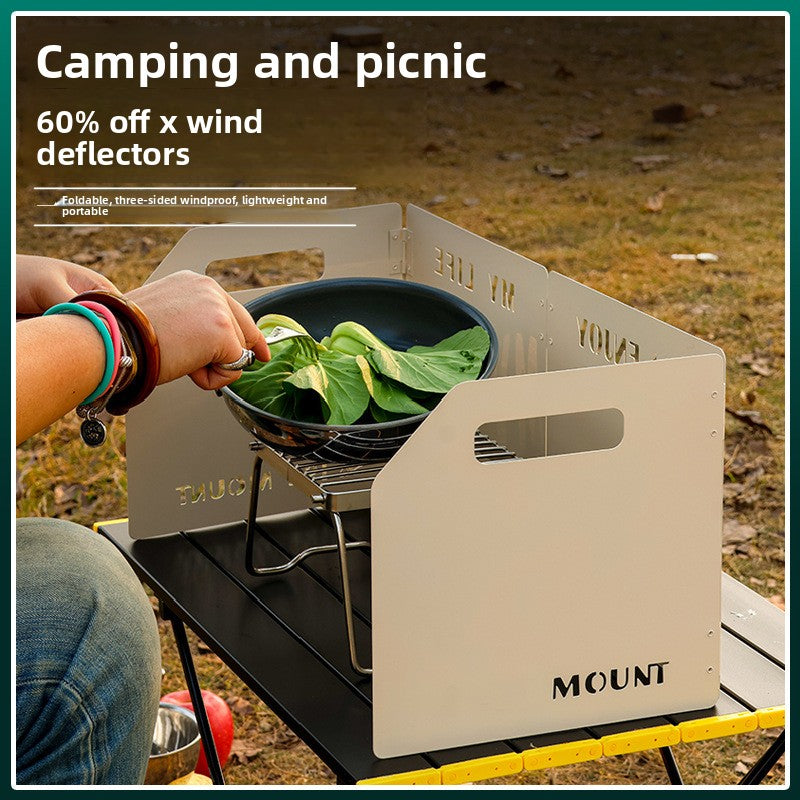 khaki Heavy-Duty 4-Fold Camping Stove Windshield Portable Steel Wind Deflector for Outdoor Cooking and Picnics with Storage Bag