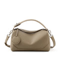 Grey Women Genuine First Layer Cowhide Boston Bag Fashionable Handheld Crossbody Shoulder Bag with 115cm Adjustable Strap
