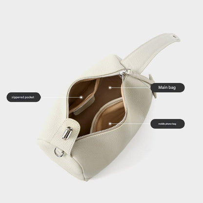 Grey Women Genuine First Layer Cowhide Boston Bag Fashionable Handheld Crossbody Shoulder Bag with 115cm Adjustable Strap