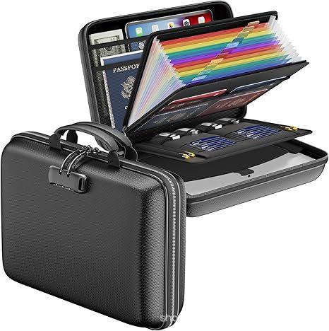 Black Fireproof EVA Hard-Shell File Organizer Briefcase with Combination Lock Waterproof Accordion Document Storage Bag for Australian Home Office and Business.