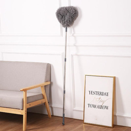 Grey Long Handle Ceiling Fan Duster with Hollow Microfiber Head and Extendable Stainless Steel Pole for High Reach Home Cleaning Efficiency.