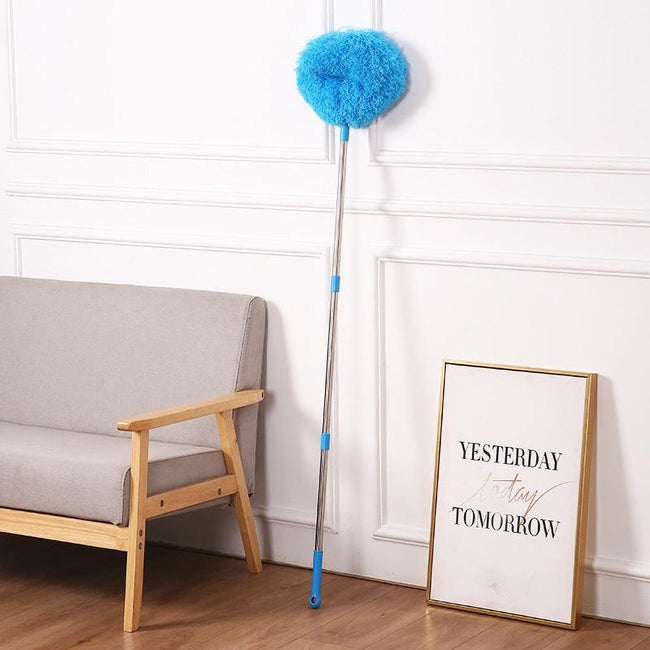 Light blue Long Handle Ceiling Fan Duster with Hollow Microfiber Head and Extendable Stainless Steel Pole for High Reach Home Cleaning Efficiency Hover Image