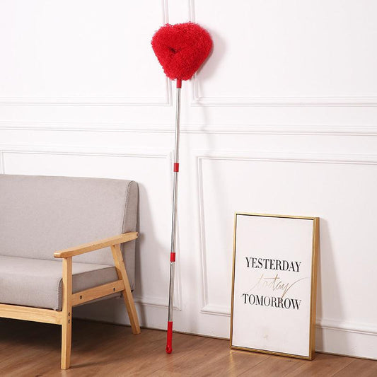 Red Long Handle Ceiling Fan Duster with Hollow Microfiber Head and Extendable Stainless Steel Pole for High Reach Home Cleaning Efficiency.