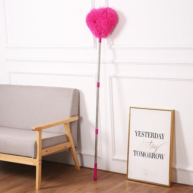Rose Red Long Handle Ceiling Fan Duster with Hollow Microfiber Head and Extendable Stainless Steel Pole for High Reach Home Cleaning Efficiency. Hover Image
