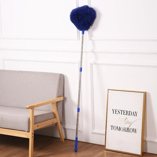 Royal blue Long Handle Ceiling Fan Duster with Hollow Microfiber Head and Extendable Stainless Steel Pole for High Reach Home Cleaning Efficiency.