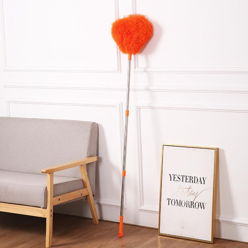 Orange Long Handle Ceiling Fan Duster with Hollow Microfiber Head and Extendable Stainless Steel Pole for High Reach Home Cleaning Efficiency.