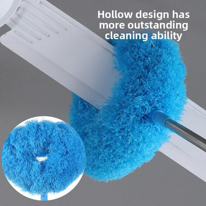 Orange Long Handle Ceiling Fan Duster with Hollow Microfiber Head and Extendable Stainless Steel Pole for High Reach Home Cleaning Efficiency.