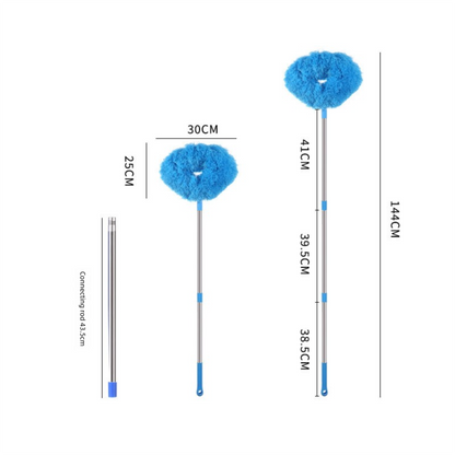 Orange Long Handle Ceiling Fan Duster with Hollow Microfiber Head and Extendable Stainless Steel Pole for High Reach Home Cleaning Efficiency.