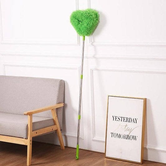 Green Long Handle Ceiling Fan Duster with Hollow Microfiber Head and Extendable Stainless Steel Pole for High Reach Home Cleaning Efficiency.
