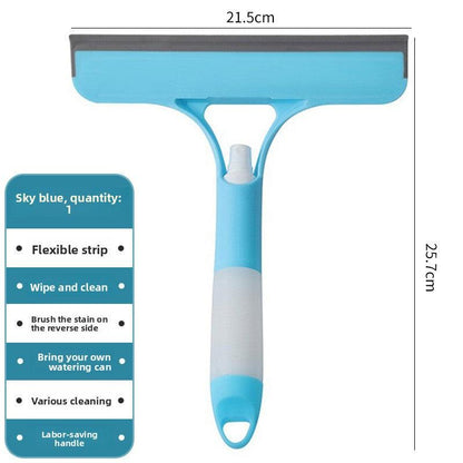 2-PCS Blue 3-in-1 Window Squeegee with Built-in Spray Bottle and TPR Scraper for Glass and Car Windshields Professional Multi-Purpose Local Cleaning Solution.