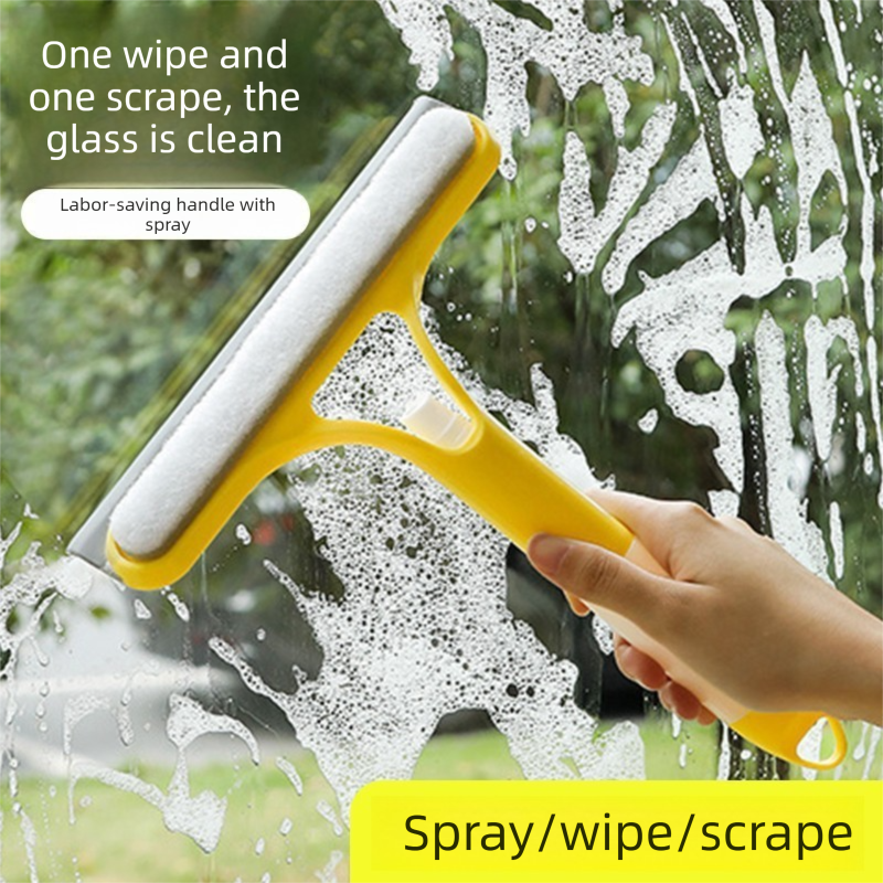 2-PCS Blue 3-in-1 Window Squeegee with Built-in Spray Bottle and TPR Scraper for Glass and Car Windshields Professional Multi-Purpose Local Cleaning Solution.