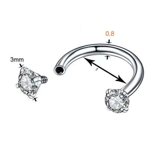 2-PCS Colour G23 Titanium Horseshoe Ring with 5A Zircon Internal Thread for Nose Ear Lip Septum Piercing Hypoallergenic Jewelry for Local Trendsetters