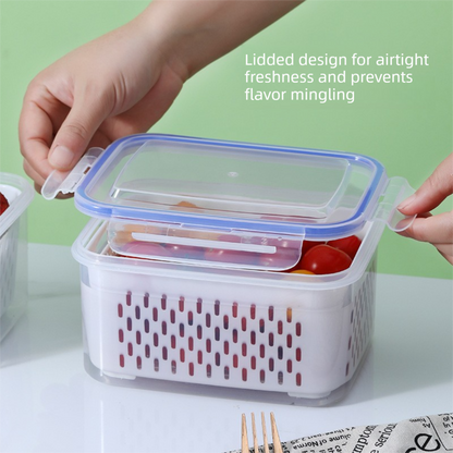 Grey 3-Piece Refrigerator Food Storage Container Set with Drain Basket and Airtight Lid 850ml 1750ml 3300ml Stackable Produce Saver for Local Homes