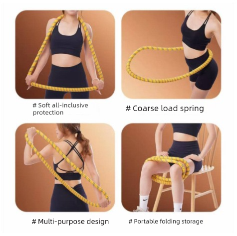 Blue Weighted Soft Spring Hula Hoop with Silent Alloy Interior and Polyester Wrap for Home Gym Full Body Fitness and Abdominal Training Solution.