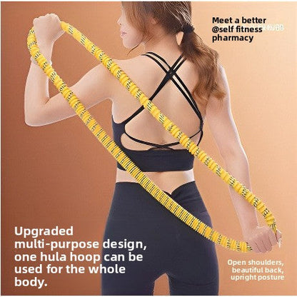 Black Weighted Soft Spring Hula Hoop with Silent Alloy Interior and Polyester Wrap for Home Gym Full Body Fitness and Abdominal Training Solution.
