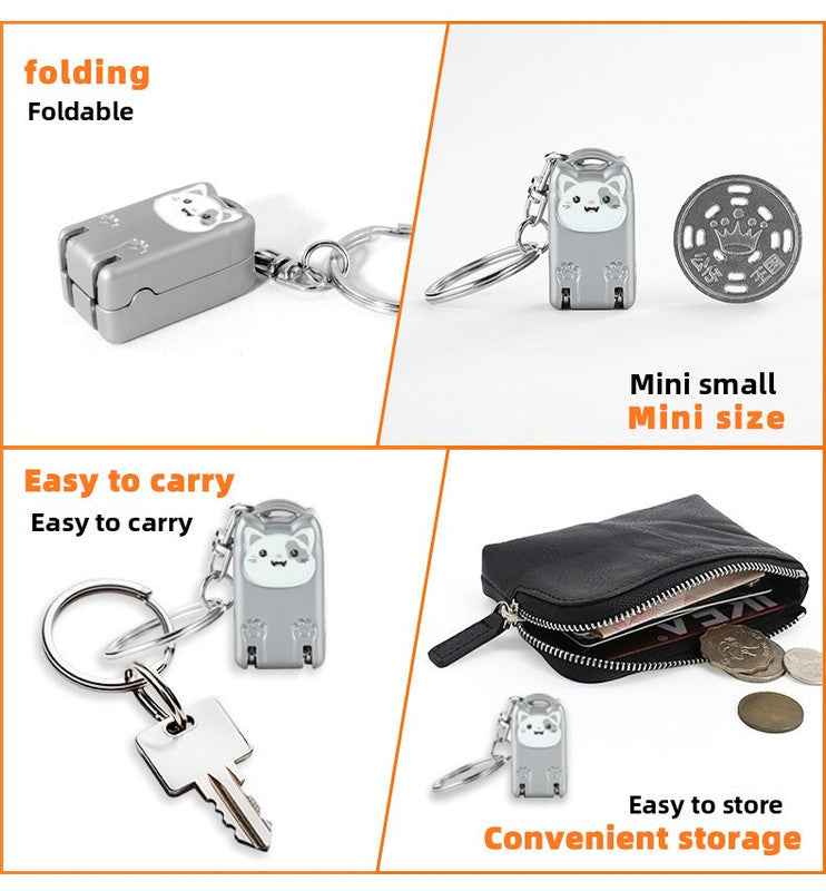 Mini Cat Design Silver Compact Folding Nail Clippers with Stainless Steel Blade and Keychain Design for Daily Use Local Standard Fit