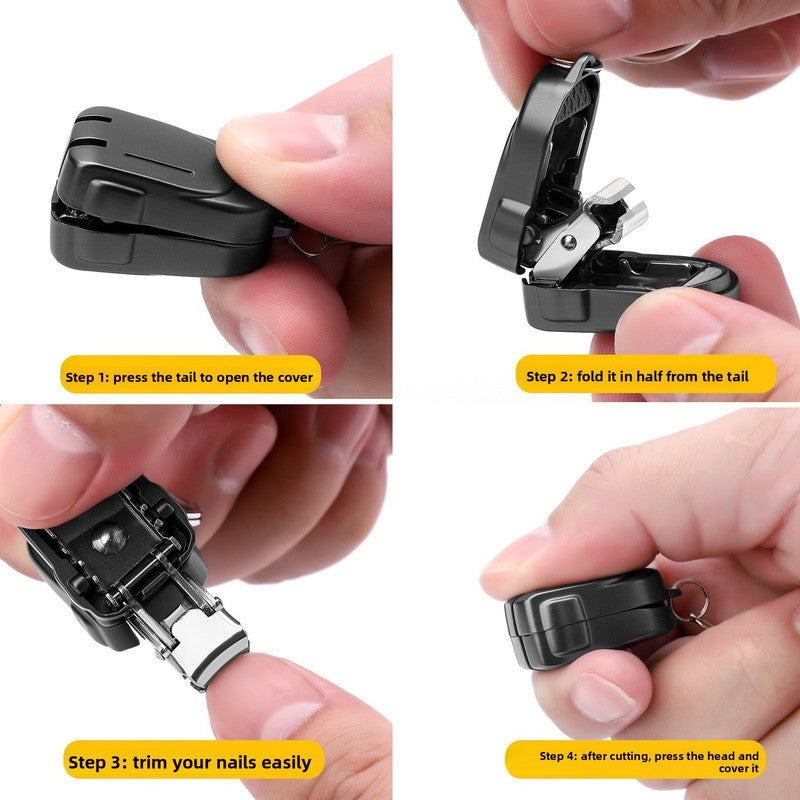 Mini Cat Design Silver Compact Folding Nail Clippers with Stainless Steel Blade and Keychain Design for Daily Use Local Standard Fit