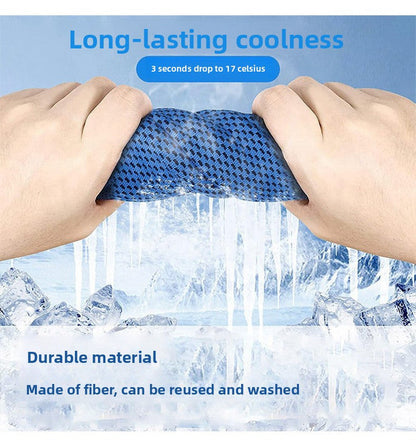 Navy blue Instant Cooling Hooded Towel U-Shaped Sun Protection Quick Dry Scarf with Carabiner Pouch for Local Outdoor Sports and Gym Workouts