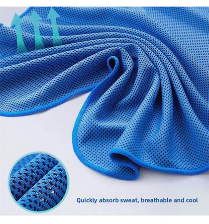 Navy blue Instant Cooling Hooded Towel U-Shaped Sun Protection Quick Dry Scarf with Carabiner Pouch for Local Outdoor Sports and Gym Workouts