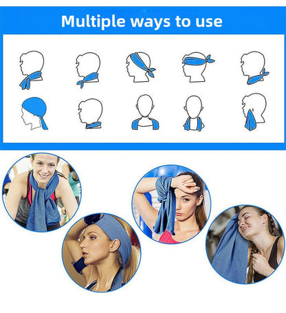 Navy blue Instant Cooling Hooded Towel U-Shaped Sun Protection Quick Dry Scarf with Carabiner Pouch for Local Outdoor Sports and Gym Workouts
